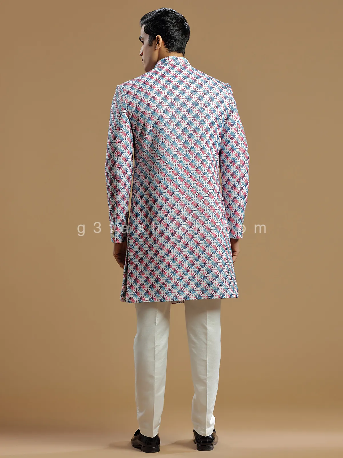 Cream and pink silk indowestern for men