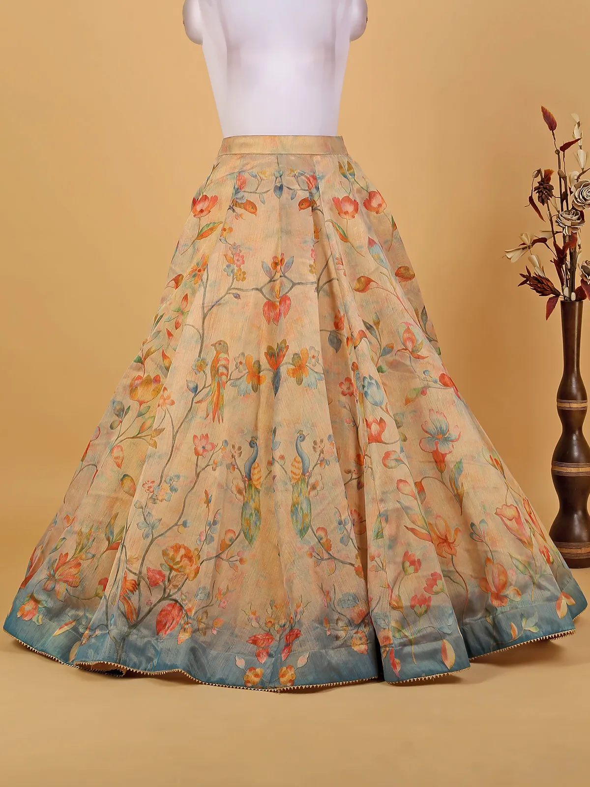 Cream floral printed organza lehenga choli