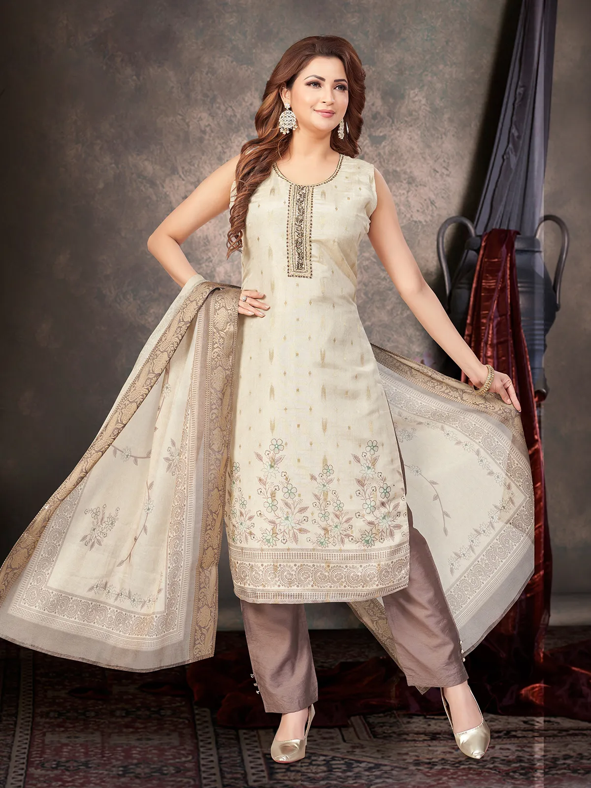 cream white traditional dresses This exquisite cream white bridal pishwas is a vision of elegance and  traditional craftsmanship. The pishwas is adorned with intricate handwork,  featuring light gold salma, dabka, crystals, gotta, rods and pearls, along