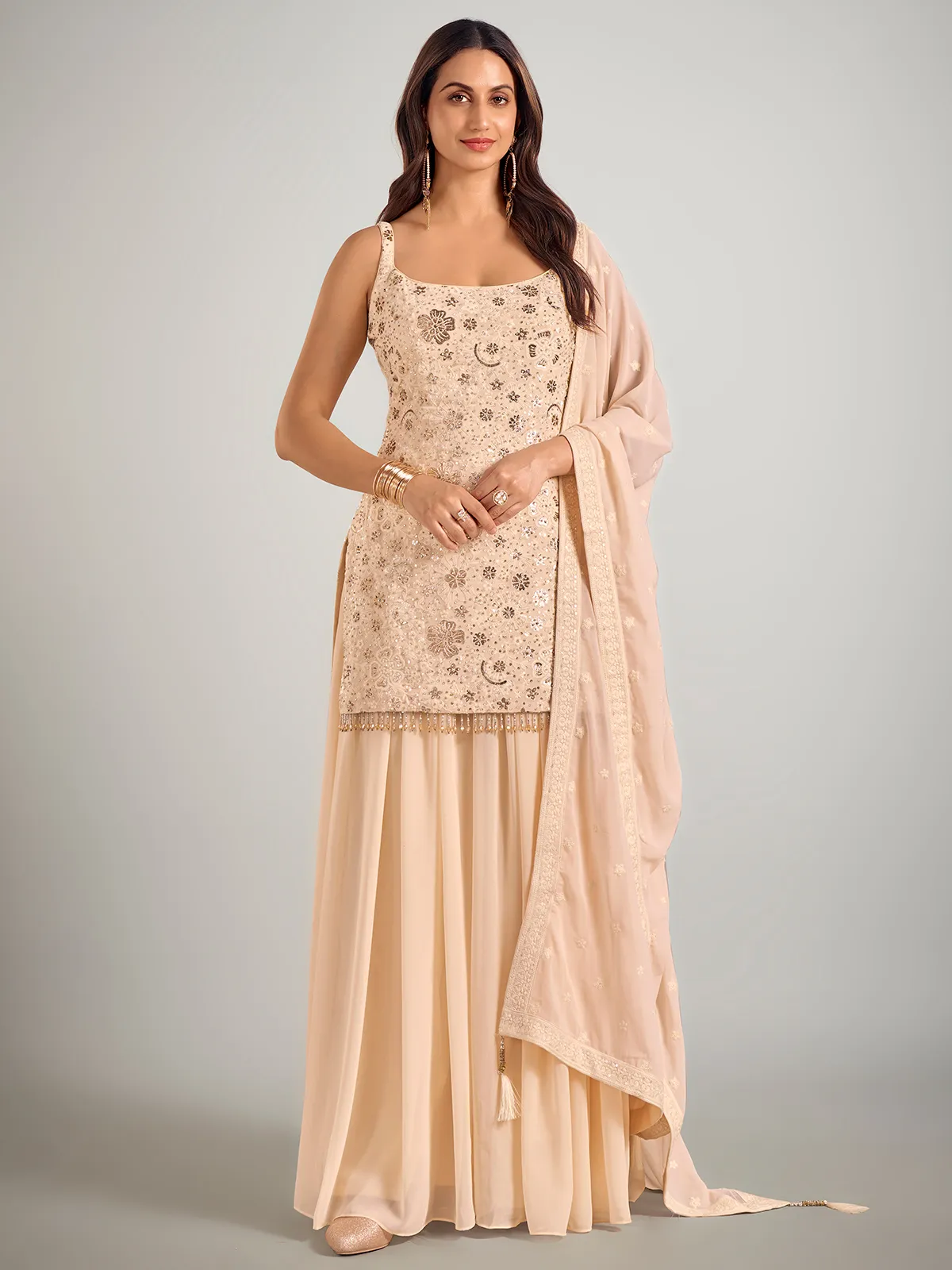 Cream georgette pakistani palazzo suit