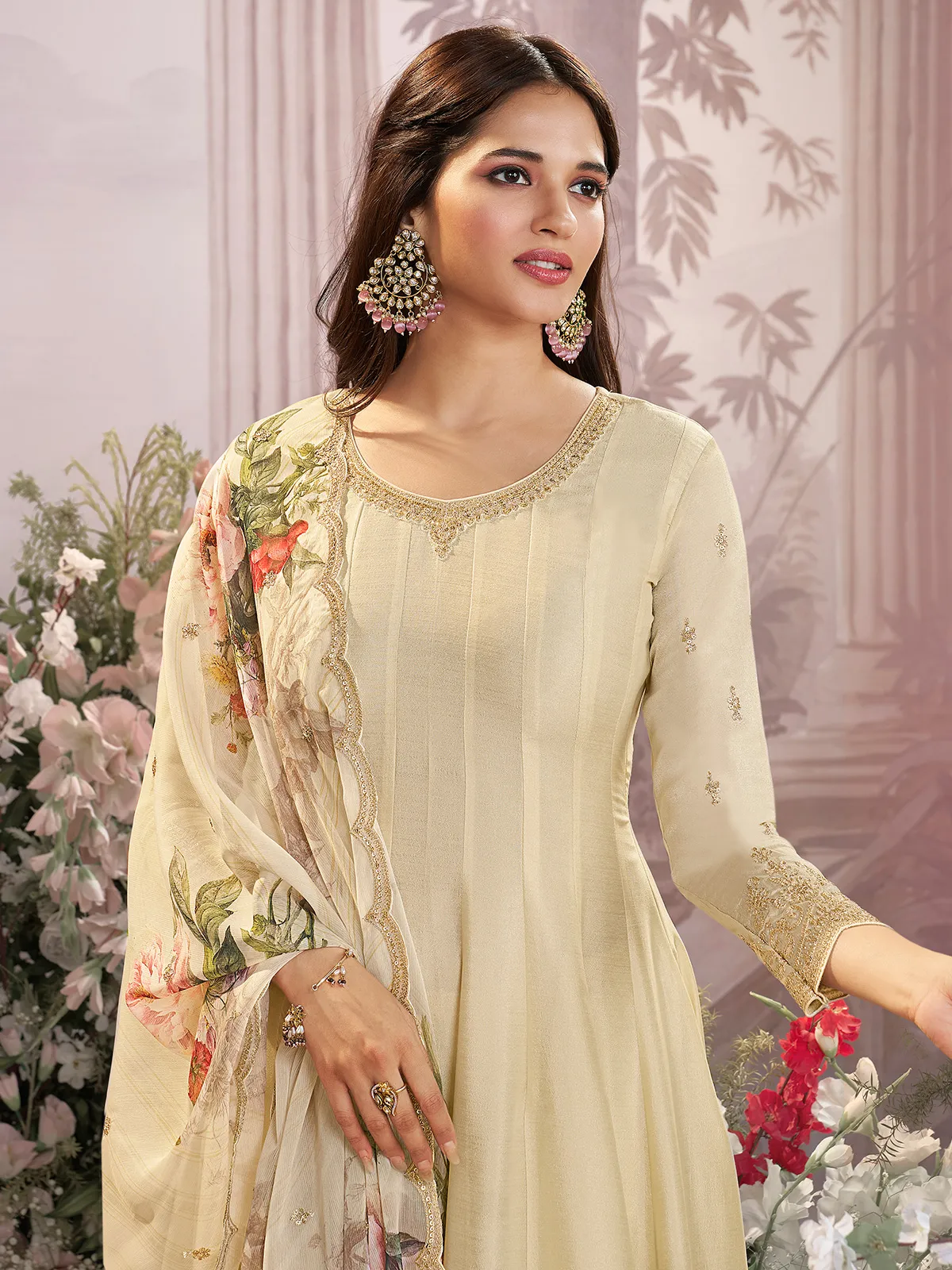 Cream ivory chinon wedding anarkali grace
