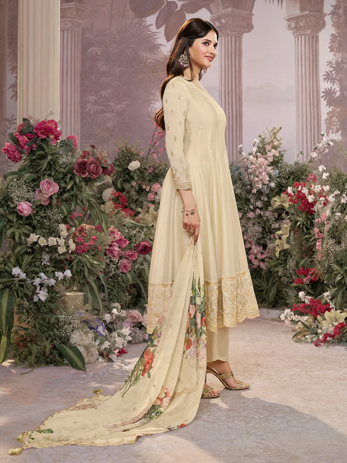 Cream ivory chinon wedding anarkali grace