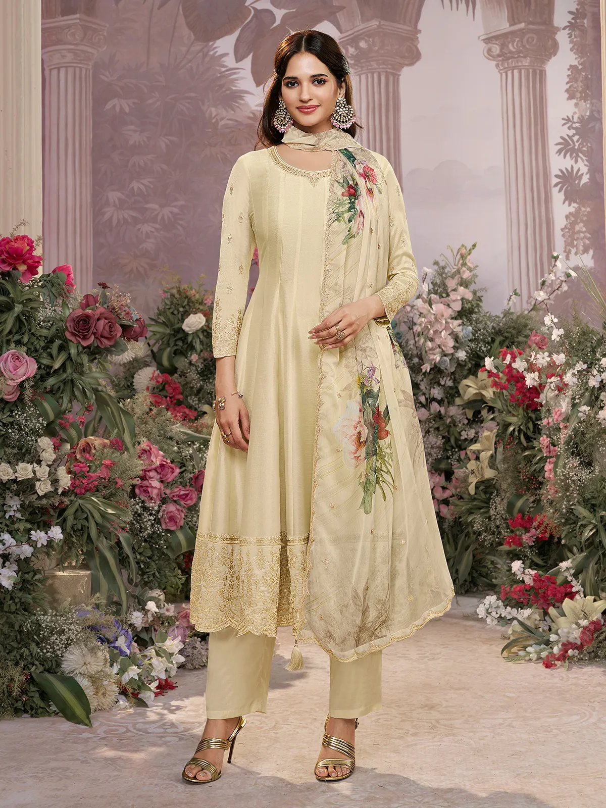 Cream ivory chinon wedding anarkali grace