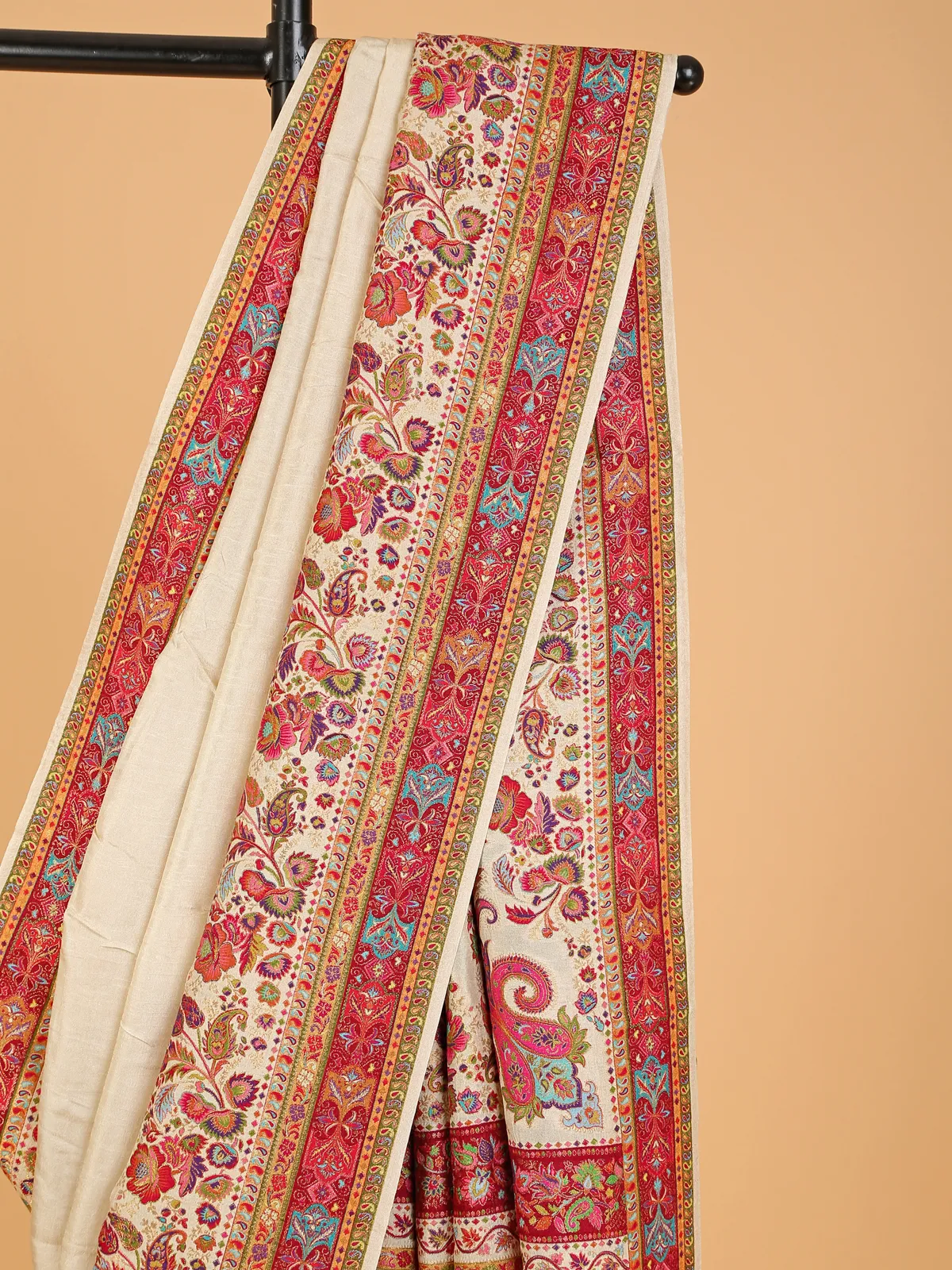 Cream pashmina silk saree for festive