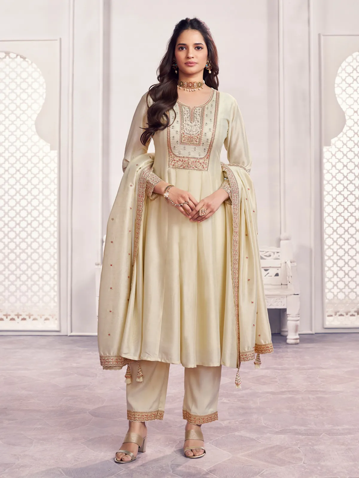 Cream royal festive anarkali elegance