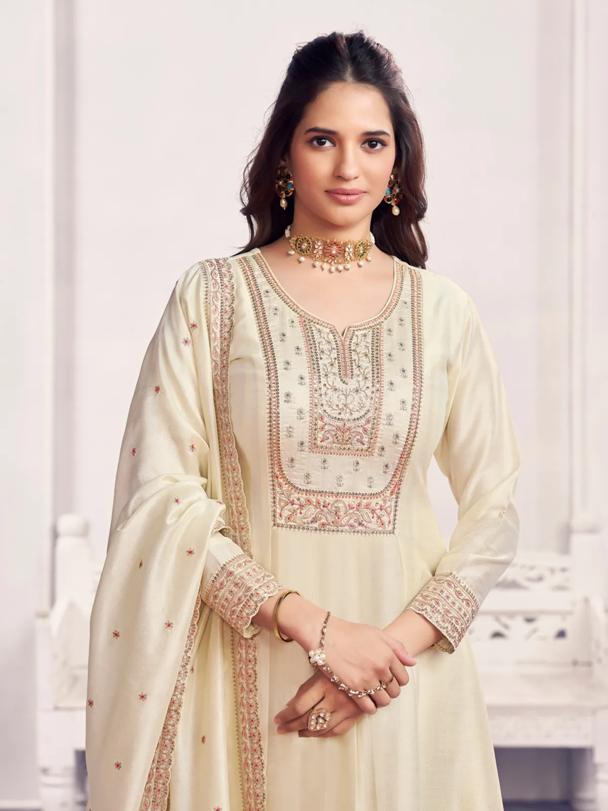 Cream royal festive anarkali elegance