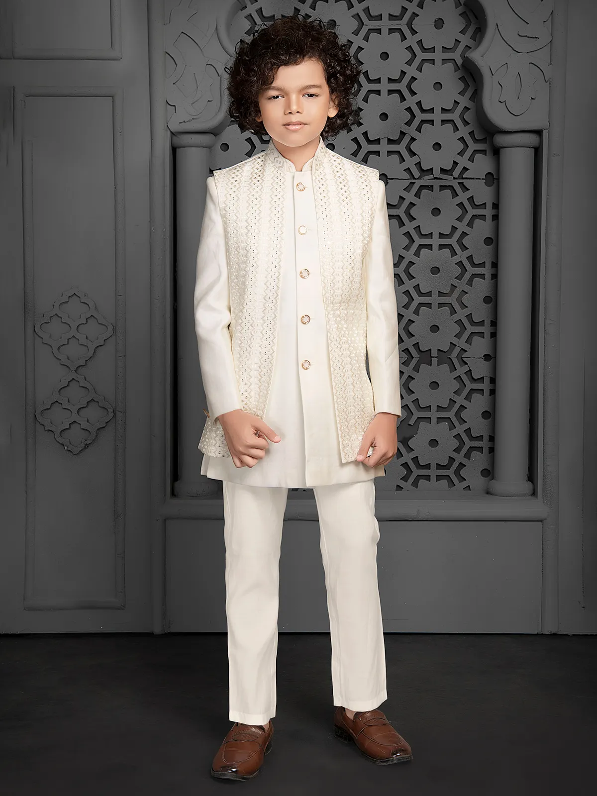 Cream shining indo western for boys