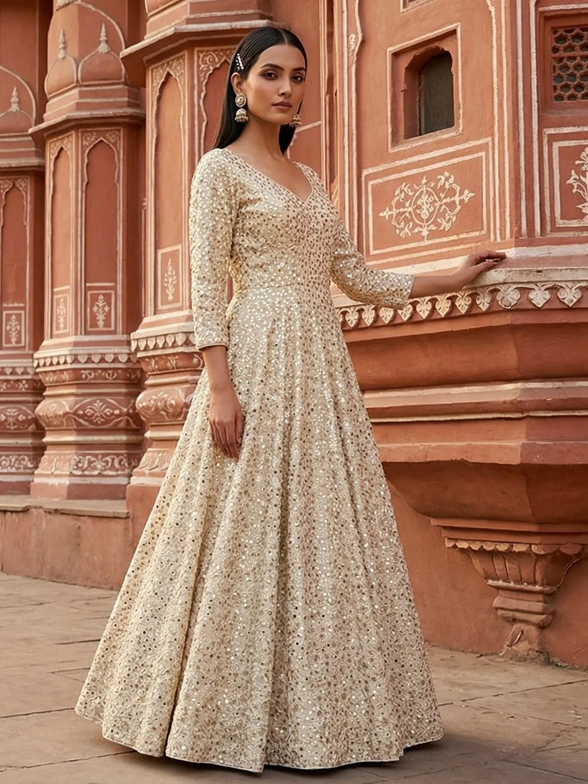 cream anarkali dress Cream Silk Anarkali Suit With Traditional Festive Charm