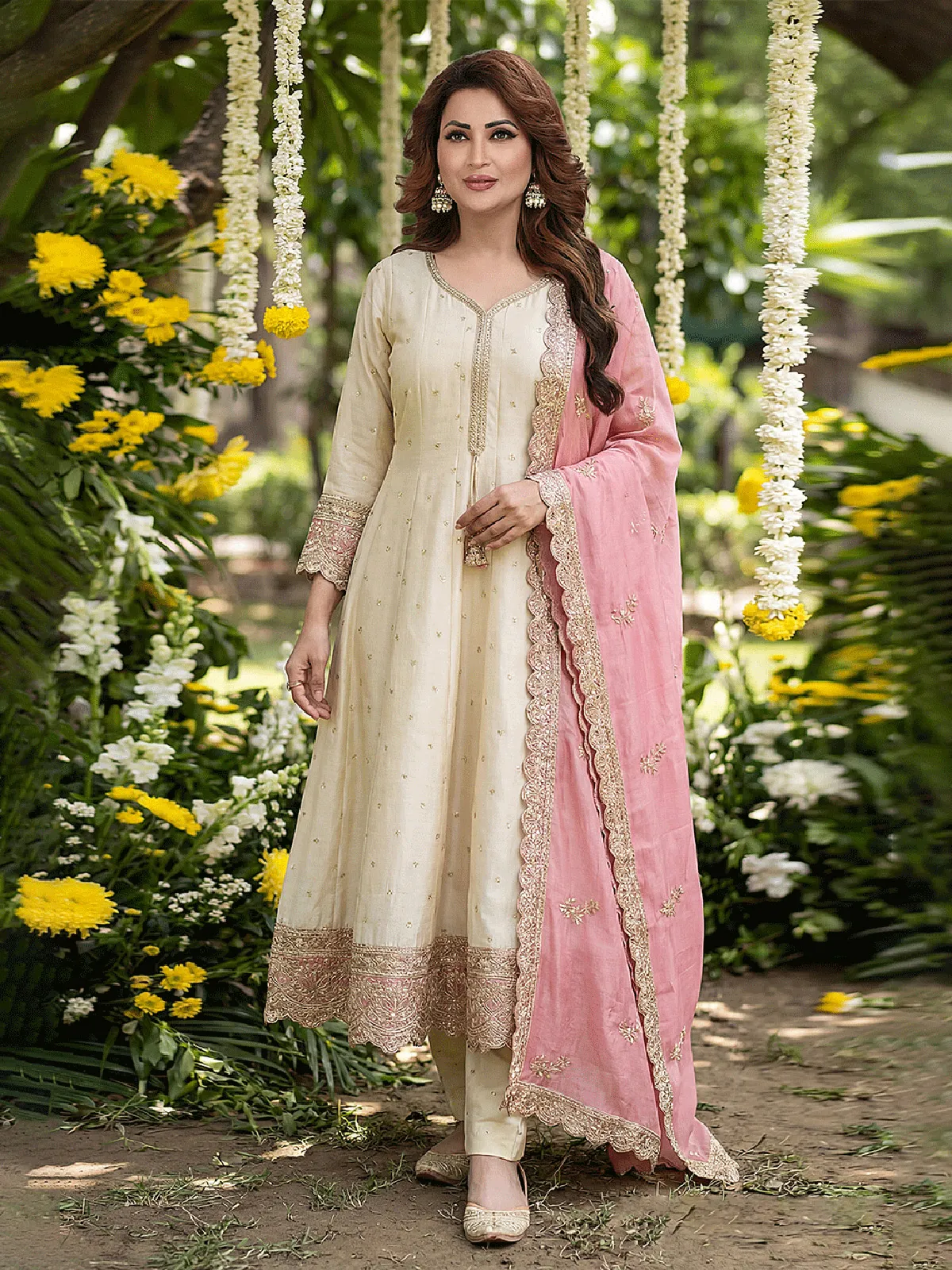 ivory anarkali dress Ivory Pure Chanderi Silk Zardosi Work Anarkali Suit