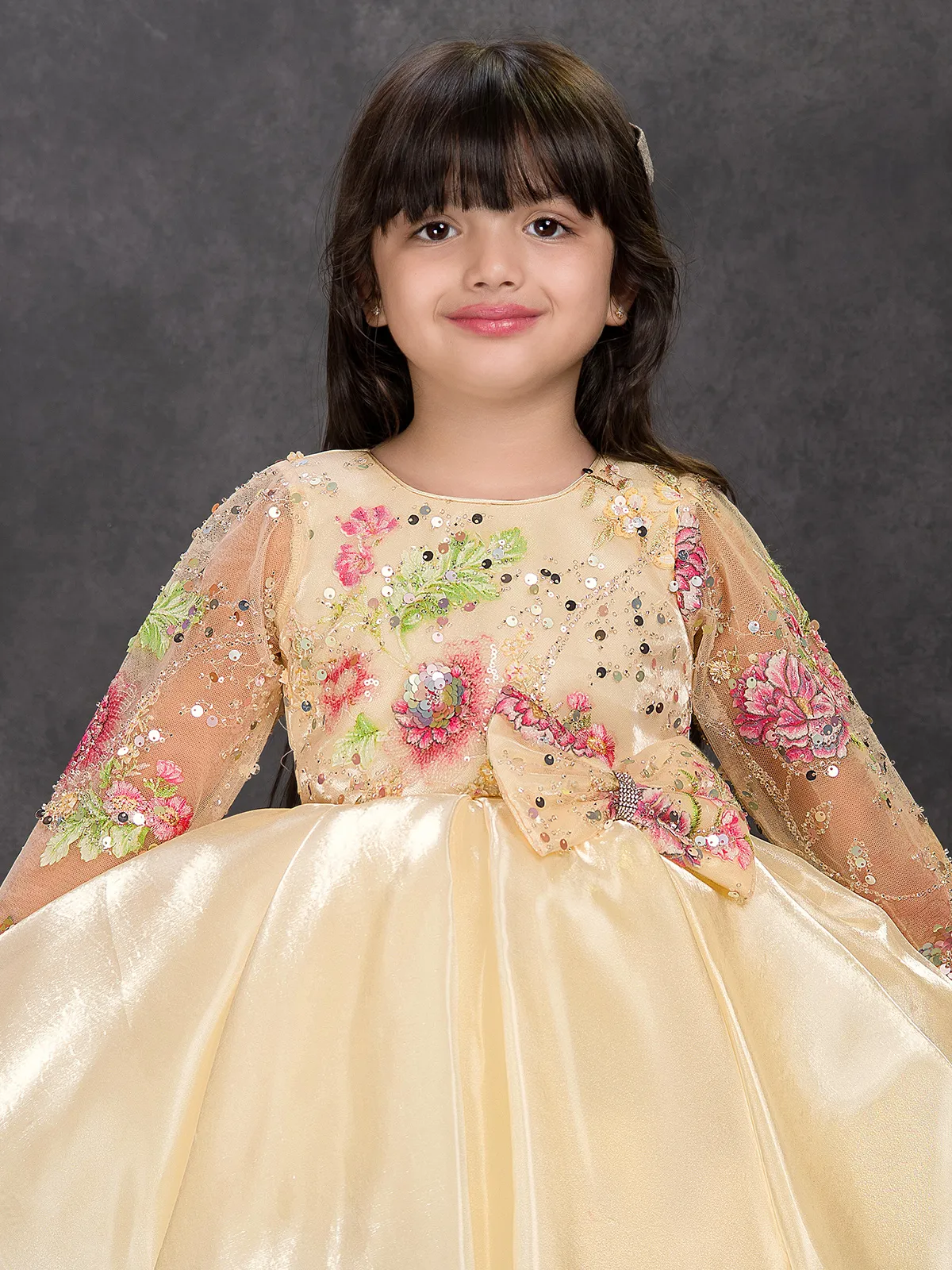 Cream tissue silk embroidered frock