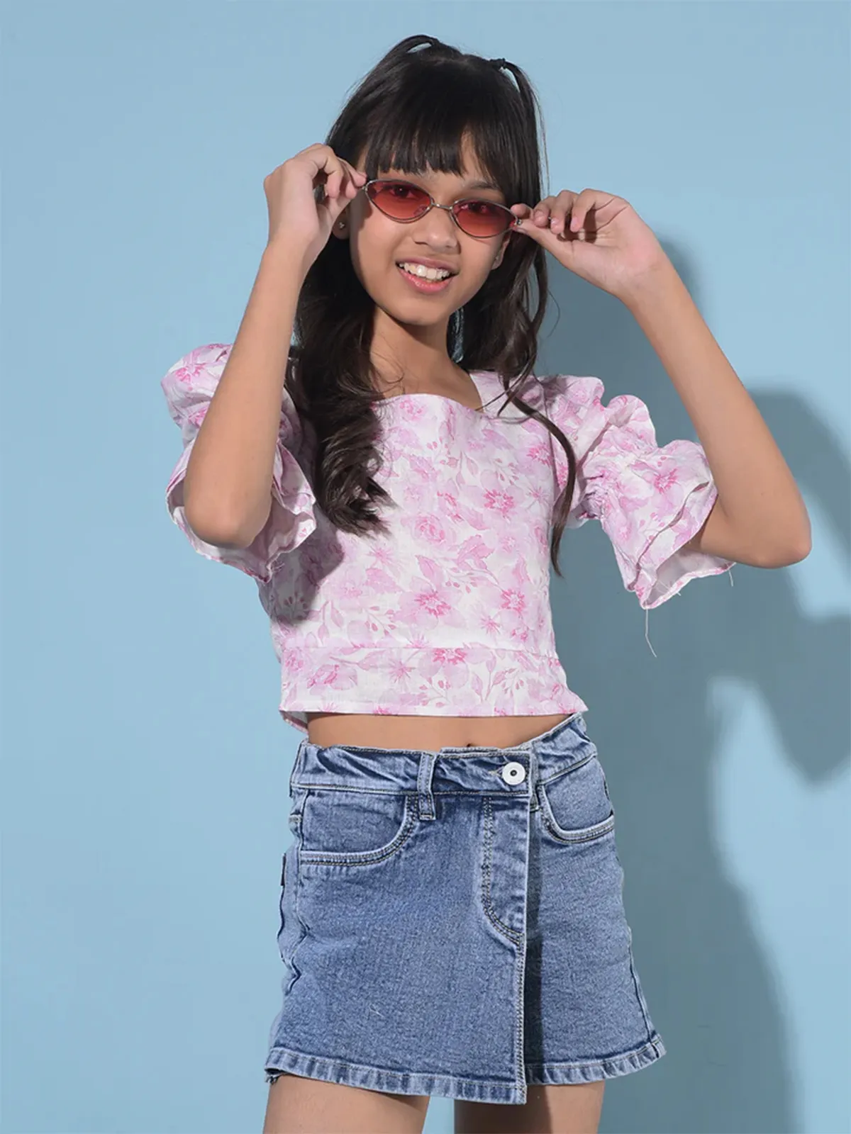 CRIMSOUNE CLUB pink floral print crop top