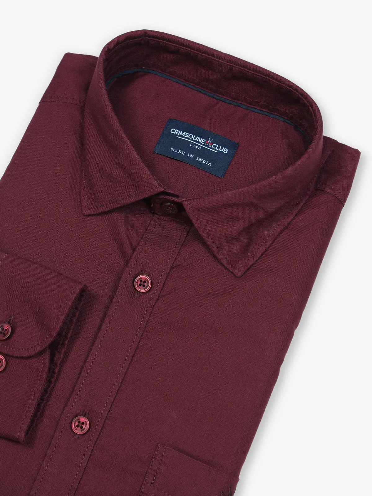 CRIMSOUNE CLUB wine plain cotton shirt