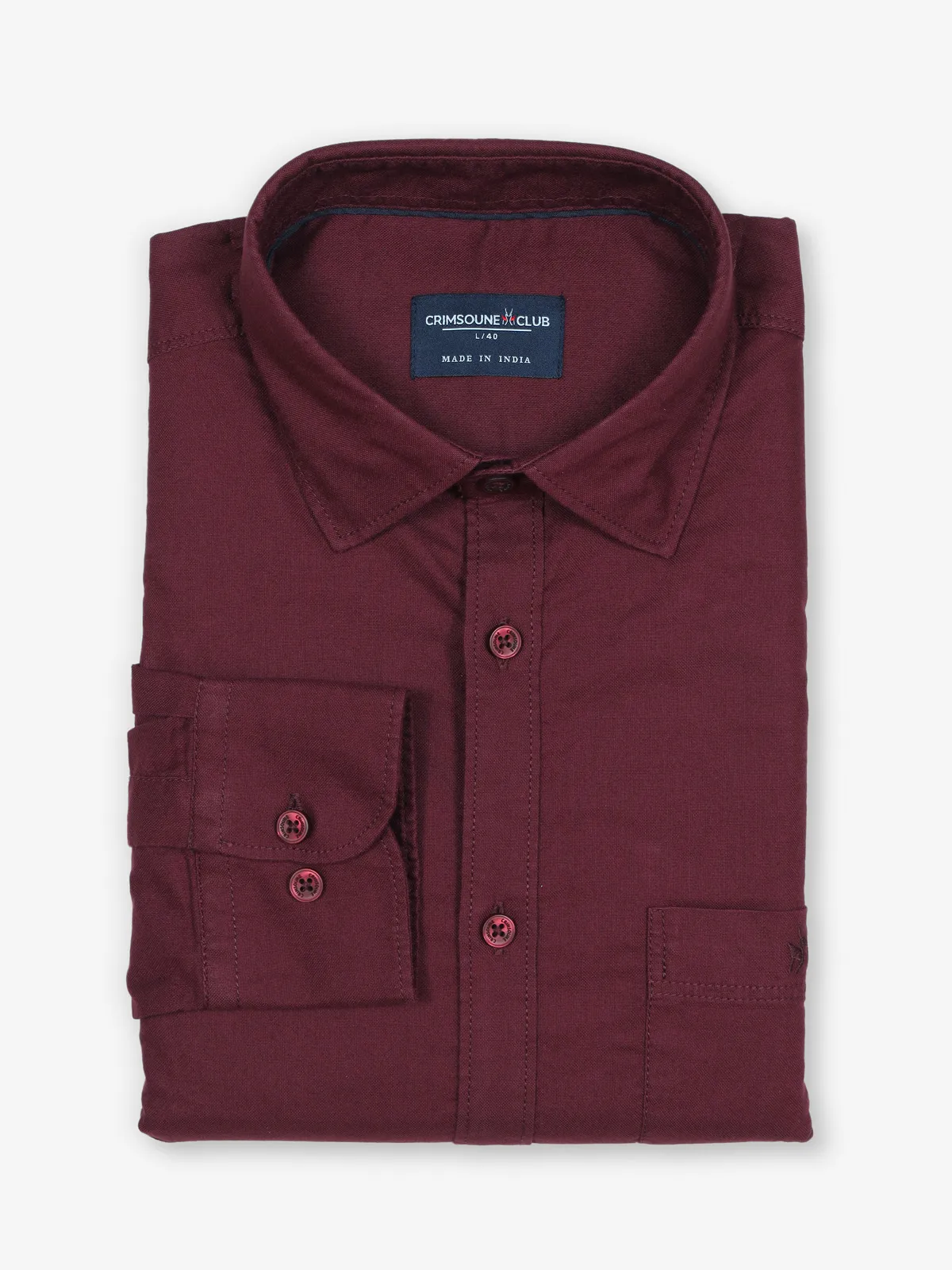 CRIMSOUNE CLUB wine plain cotton shirt
