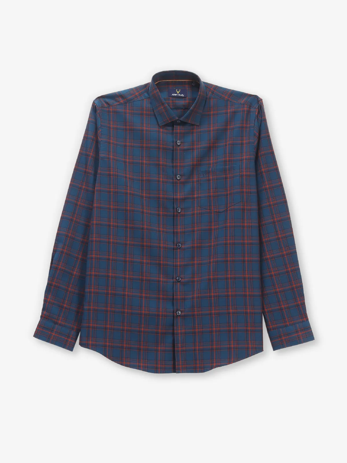 ALLEN SOLLY dark blue checkered cotton casual slim fit shirt