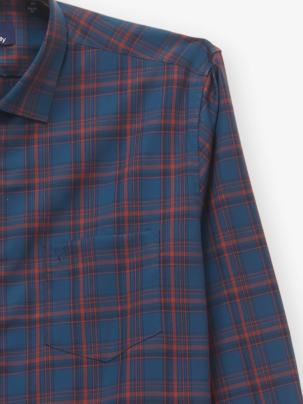 ALLEN SOLLY dark blue checkered cotton casual slim fit shirt