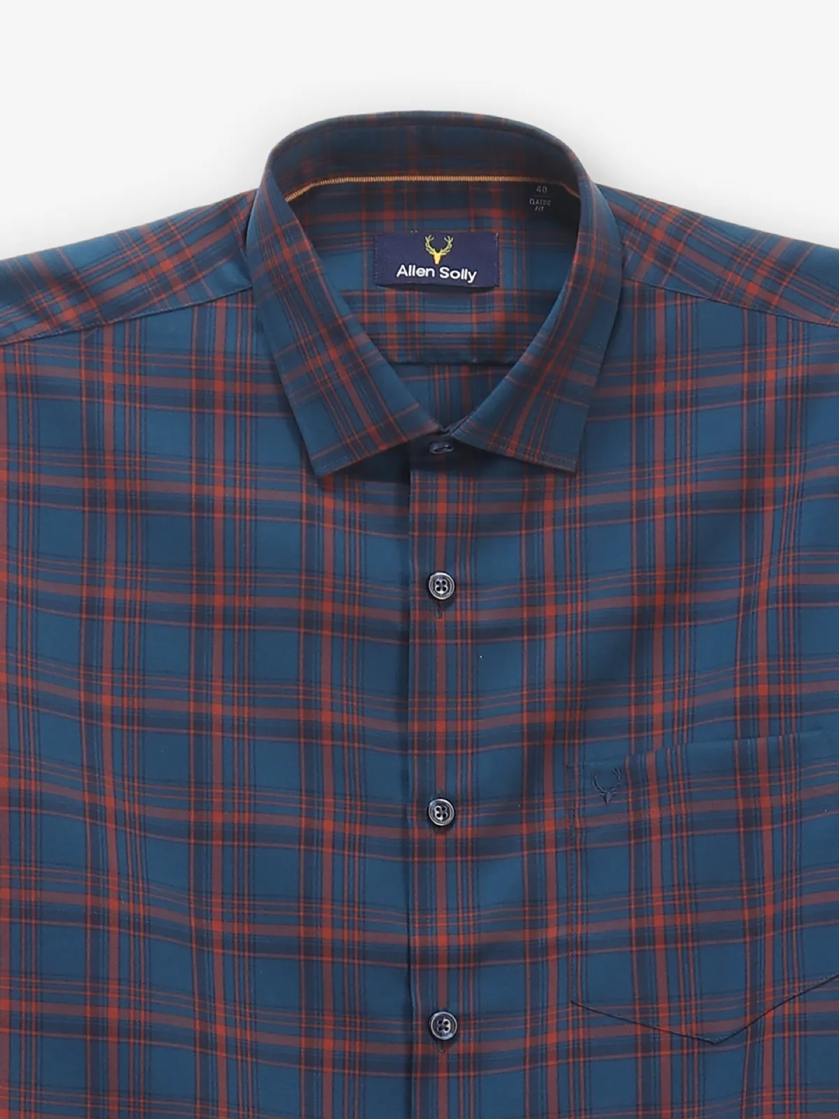 ALLEN SOLLY dark blue checkered cotton casual slim fit shirt