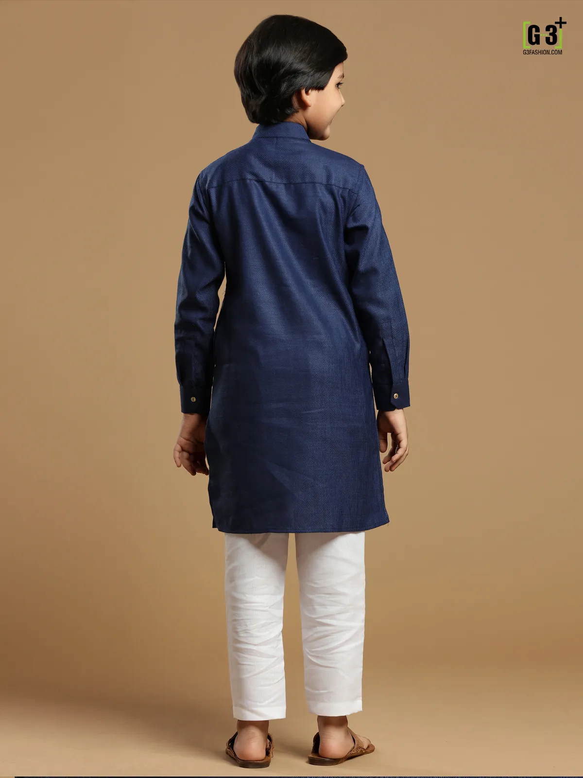 Dark blue color boys cotton solid kurta suit