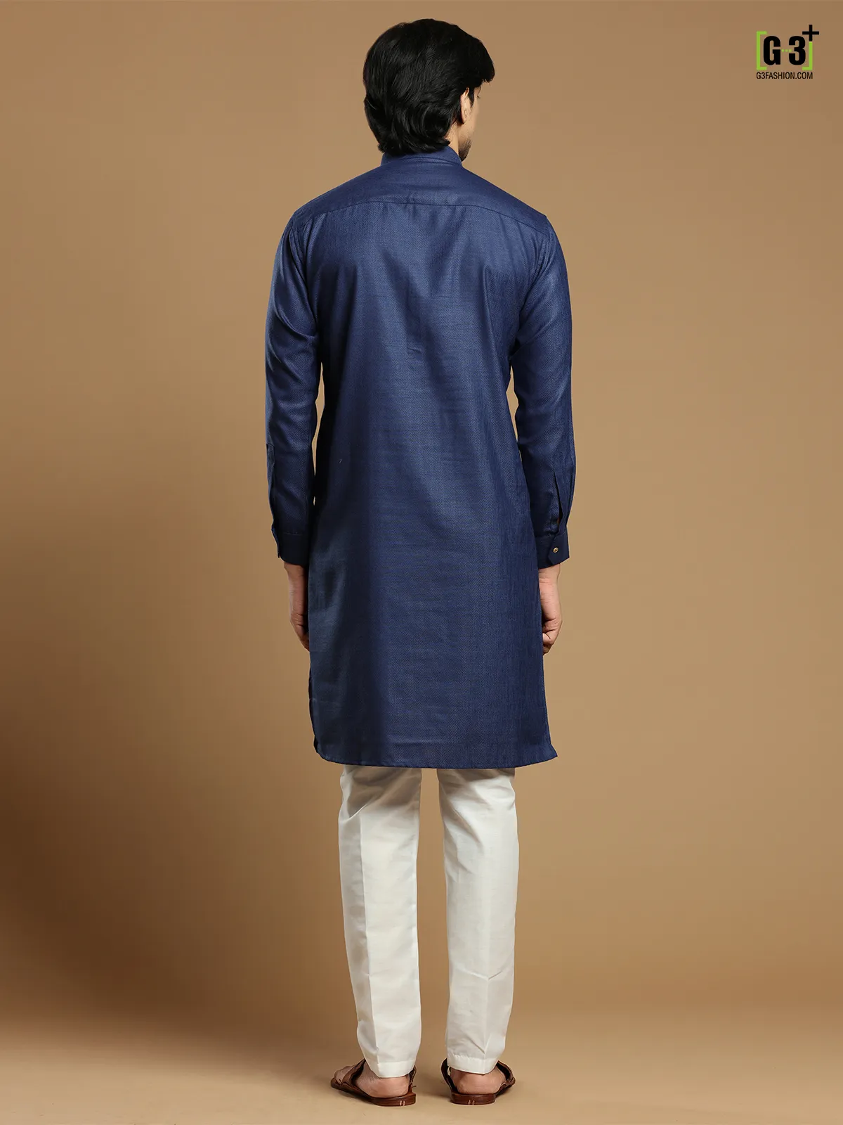 Dark blue color men cotton solid  Kurta pajama