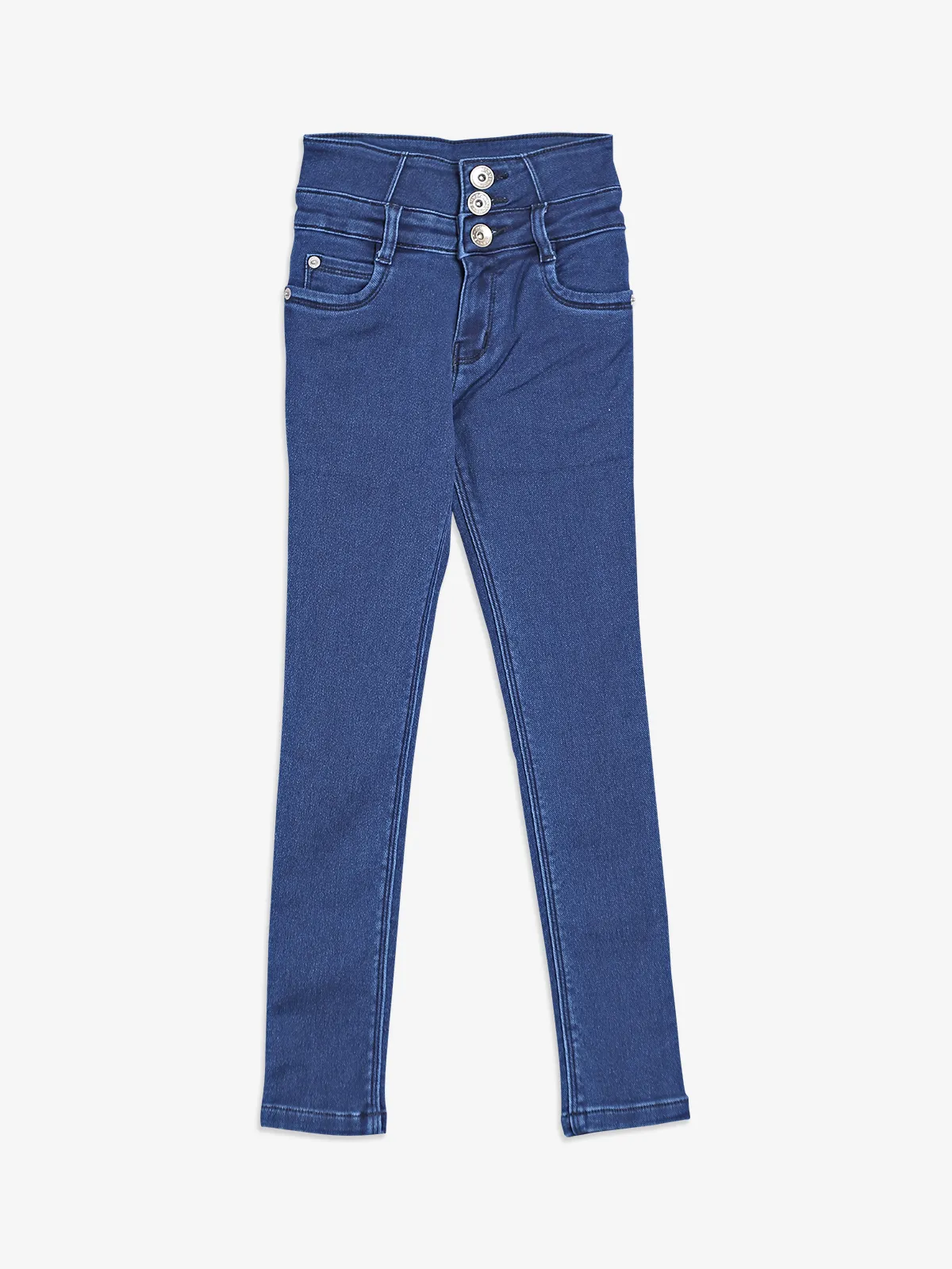 Dark blue denim jeans in solid for girls