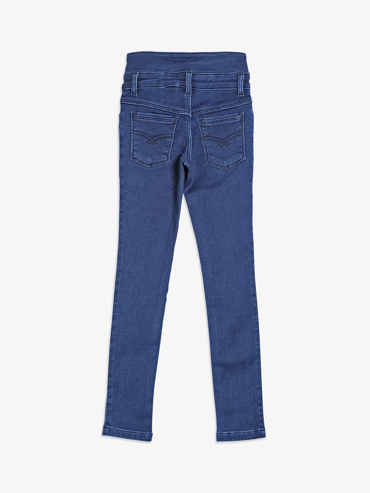 Dark blue denim jeans in solid for girls