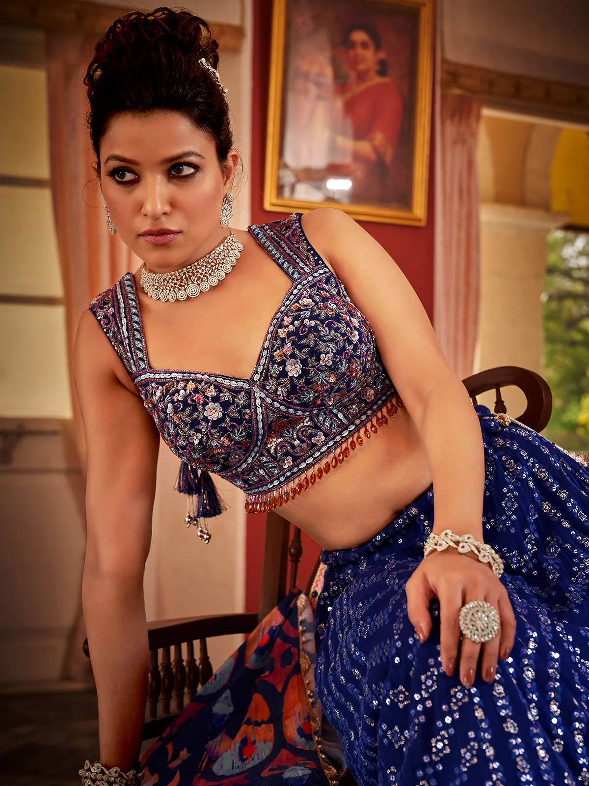 Dark blue embroidery lehenga choli