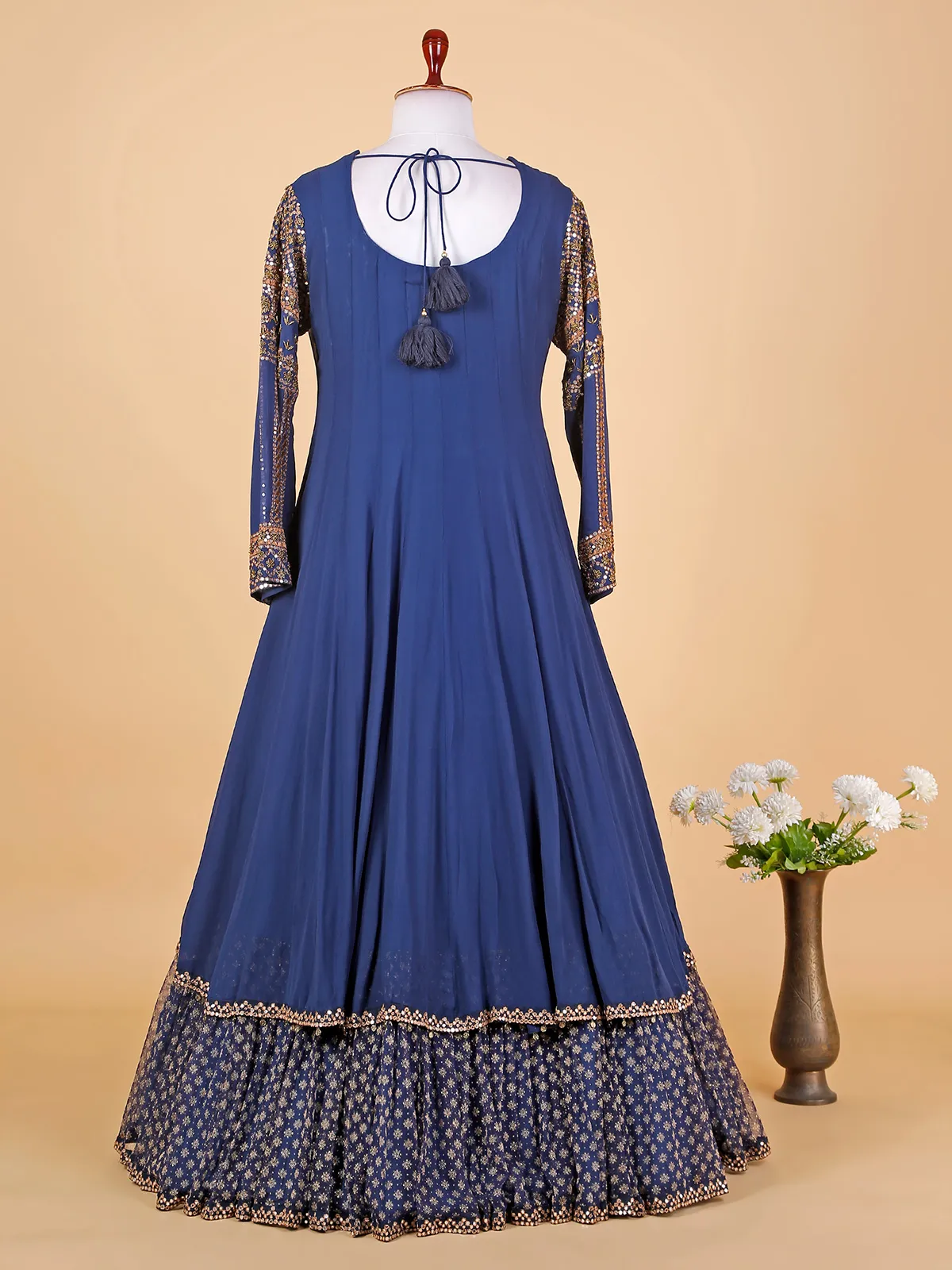 Dark blue georgette floor length suit