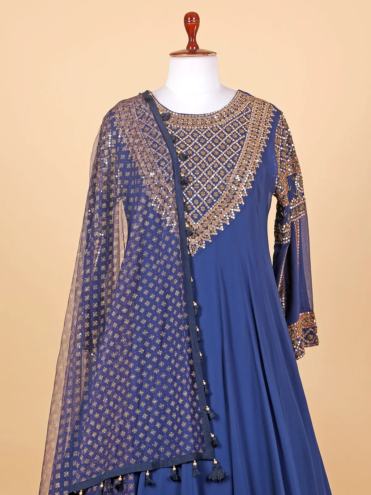 Dark blue georgette floor length suit