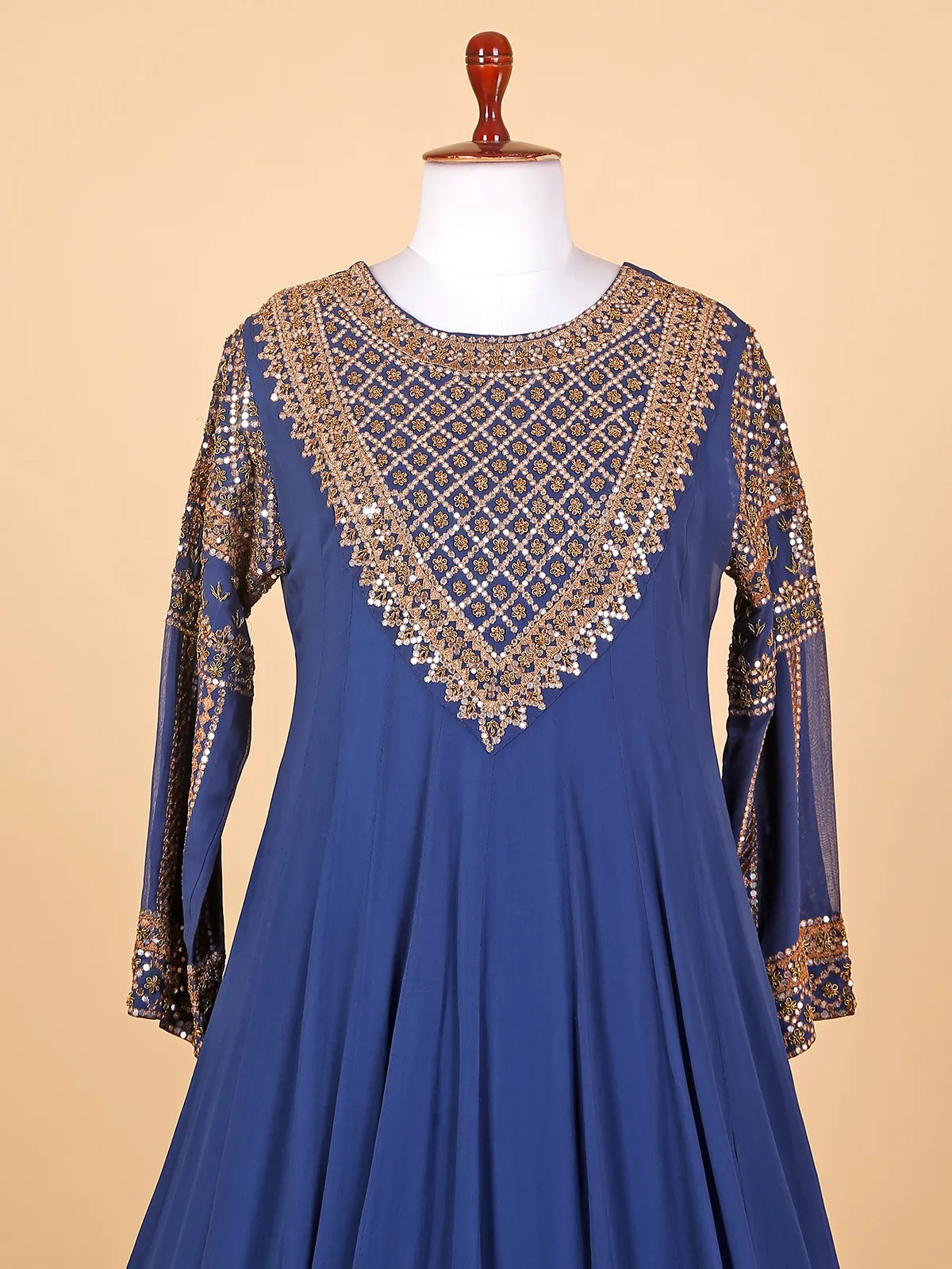 Dark blue georgette floor length suit