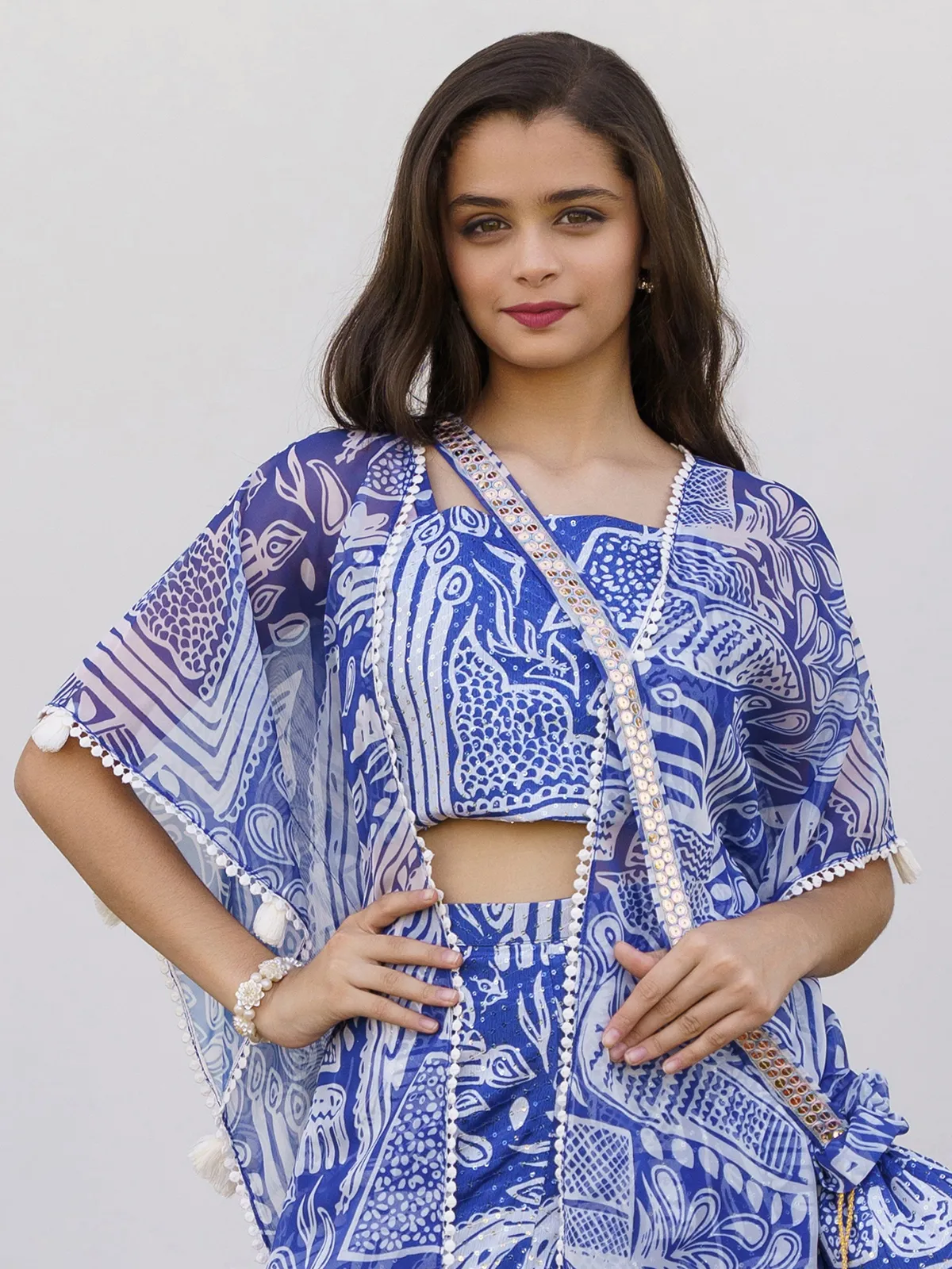 Dark blue printed jacket style palazzo suit