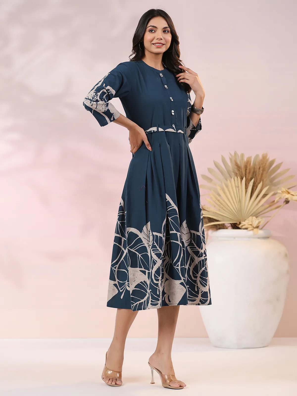 Dark blue printed kurti in cotton