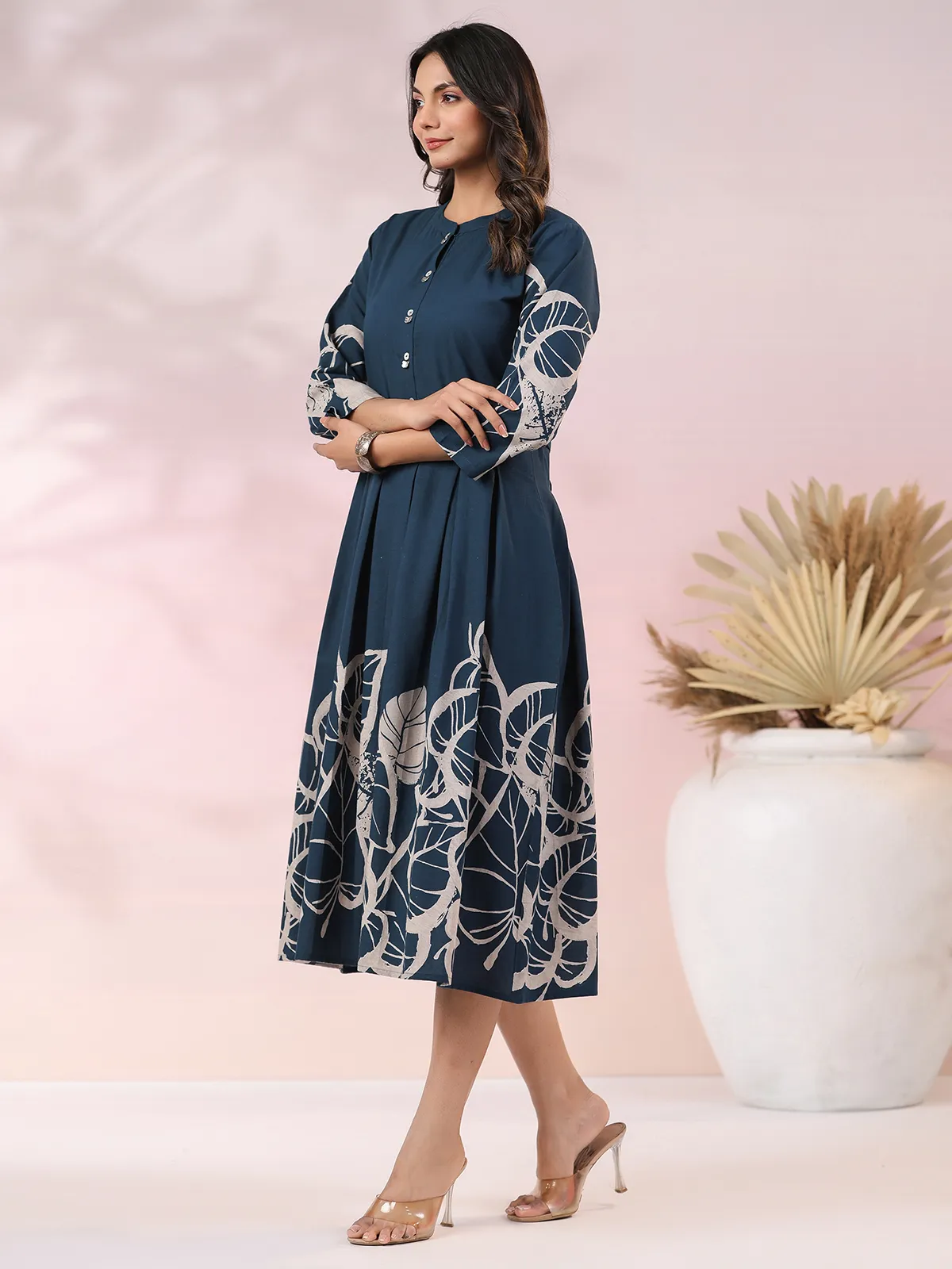 Dark blue printed kurti in cotton