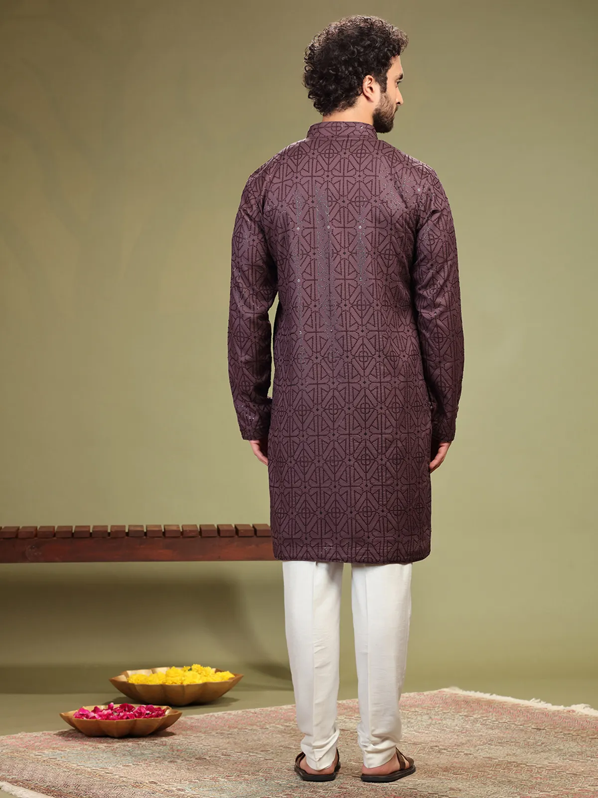 Dark brown georgette kurta suit for festive