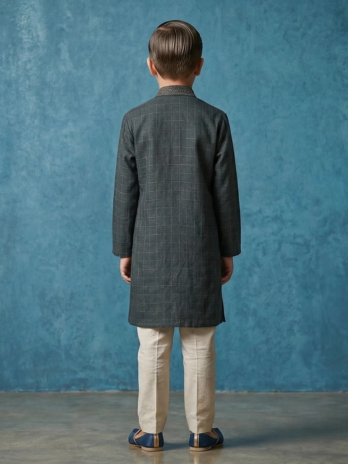 Dark green checks cotton silk festive kurta suit