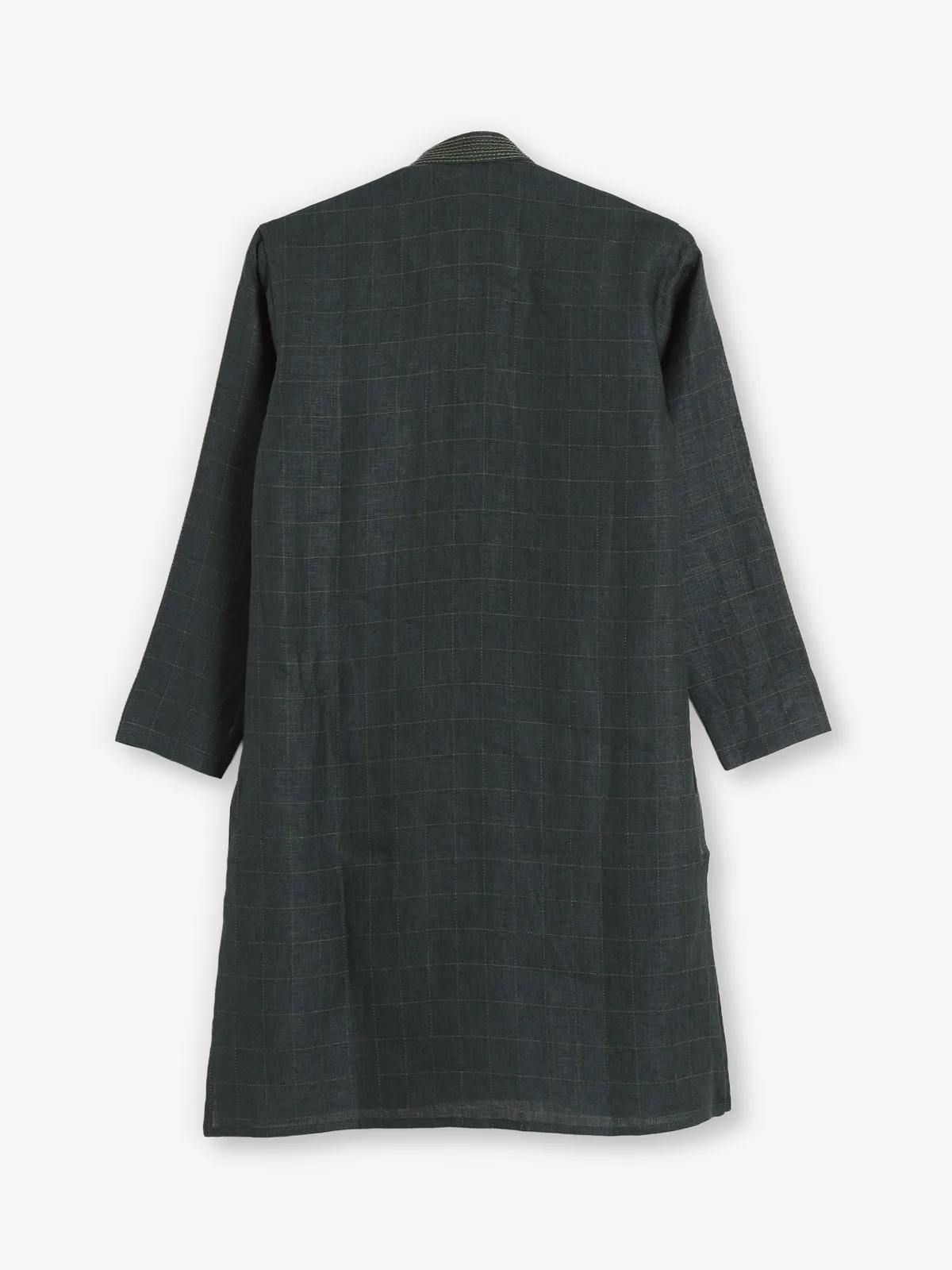 Dark green checks cotton silk festive kurta suit