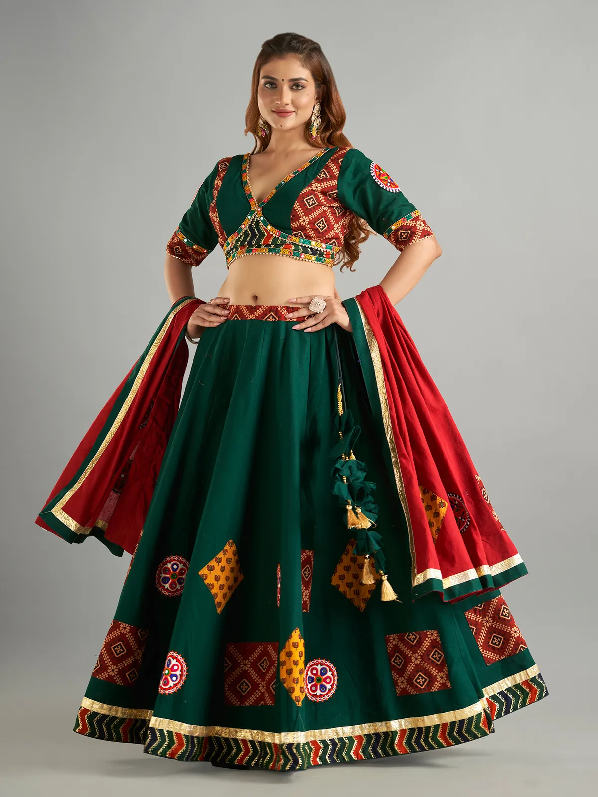 Dark green cotton chaniya choli