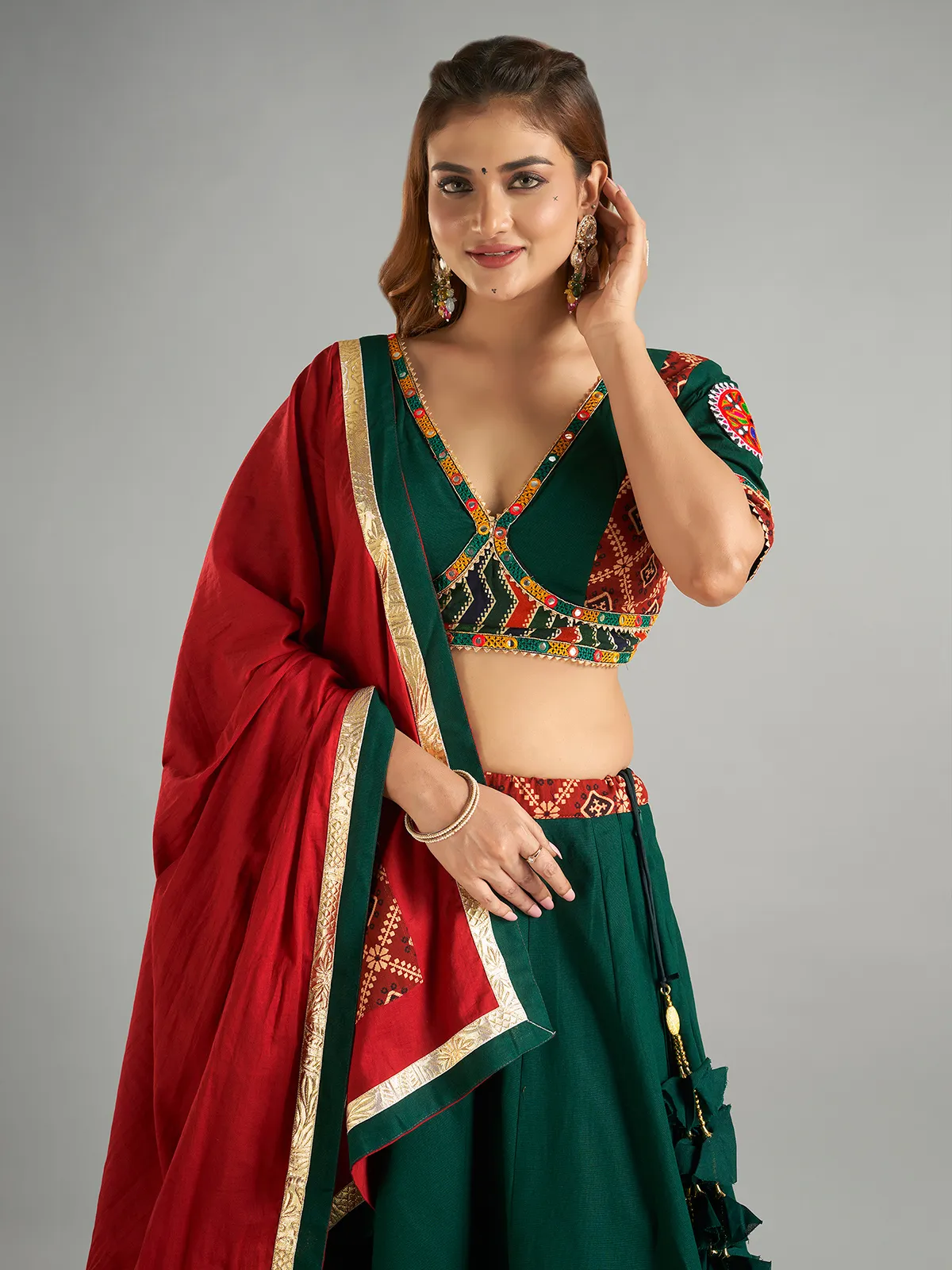 Dark green cotton chaniya choli