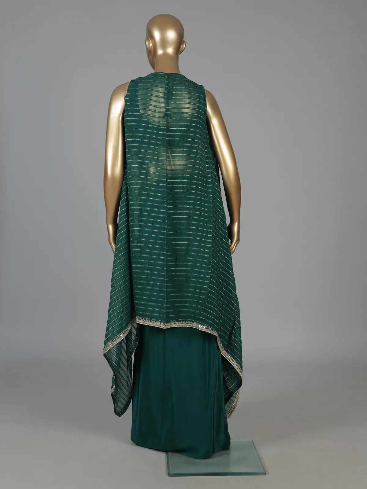 Dark green embellished indo western festive salwar...