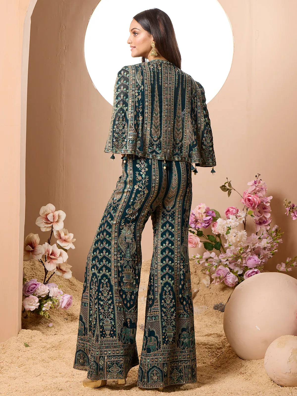 Dark green jacket style palazzo suit for women