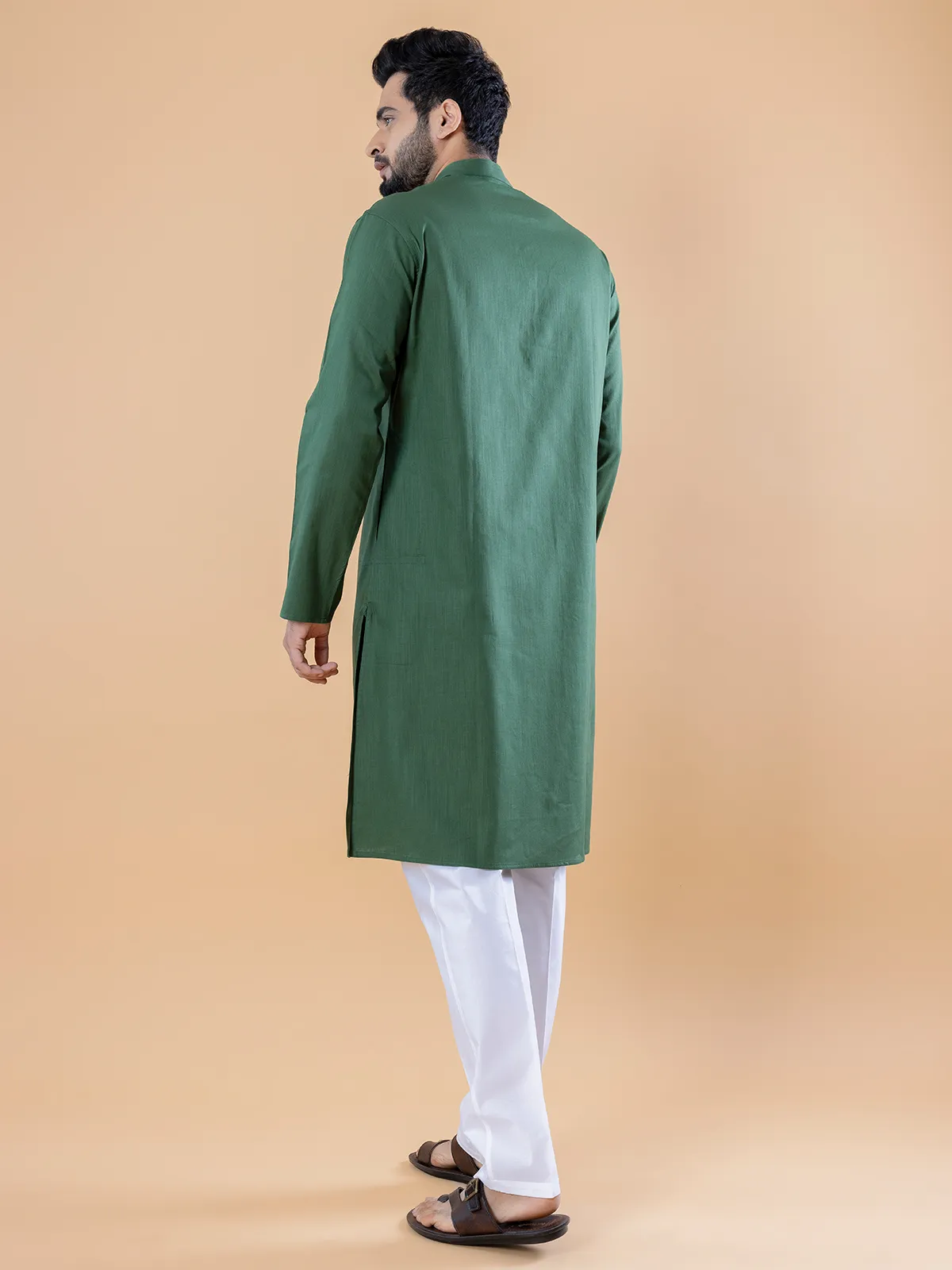 Dark green rich plain cotton  Men Kurta pajama