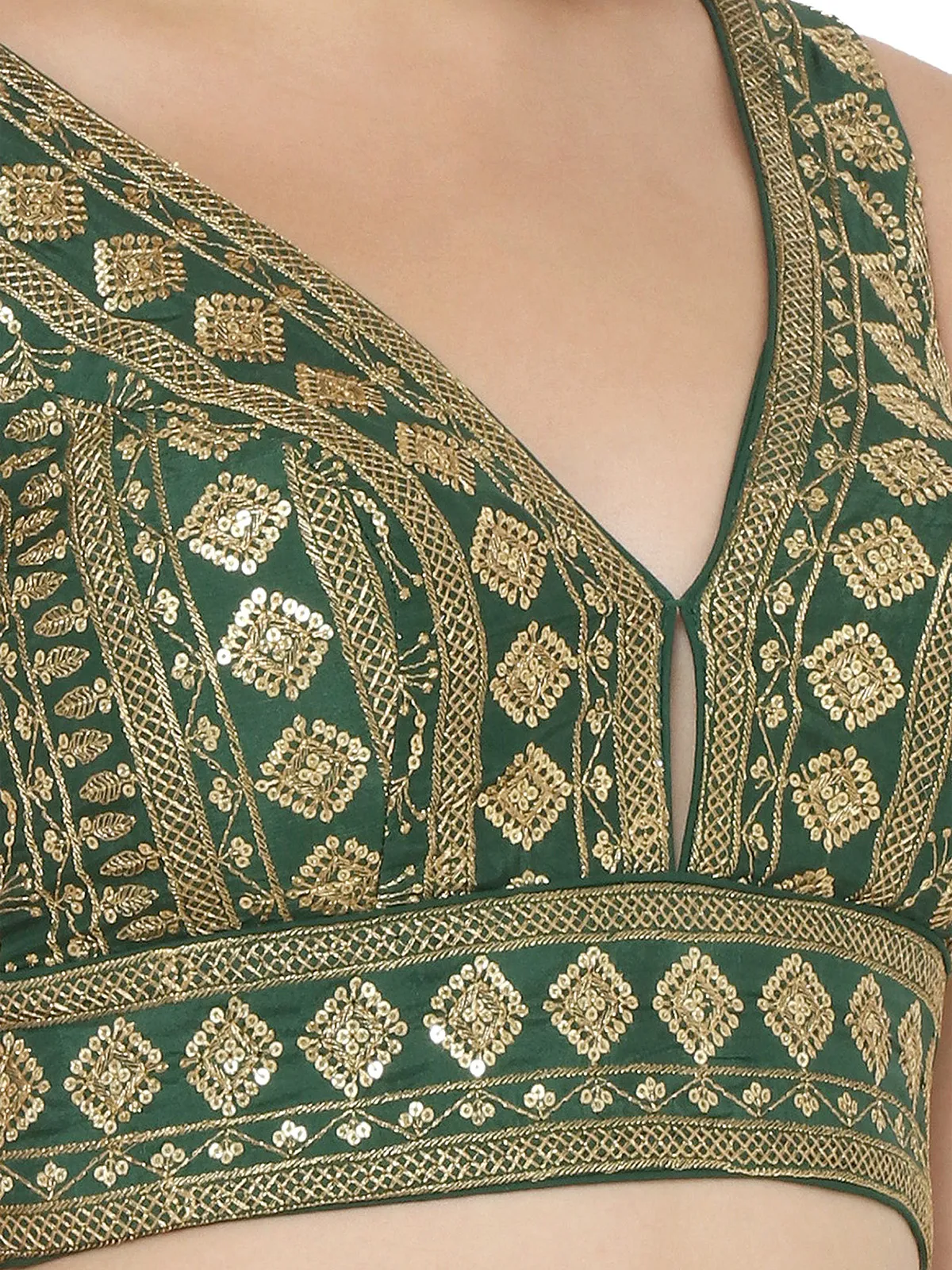 Dark green silk embroidery blouse