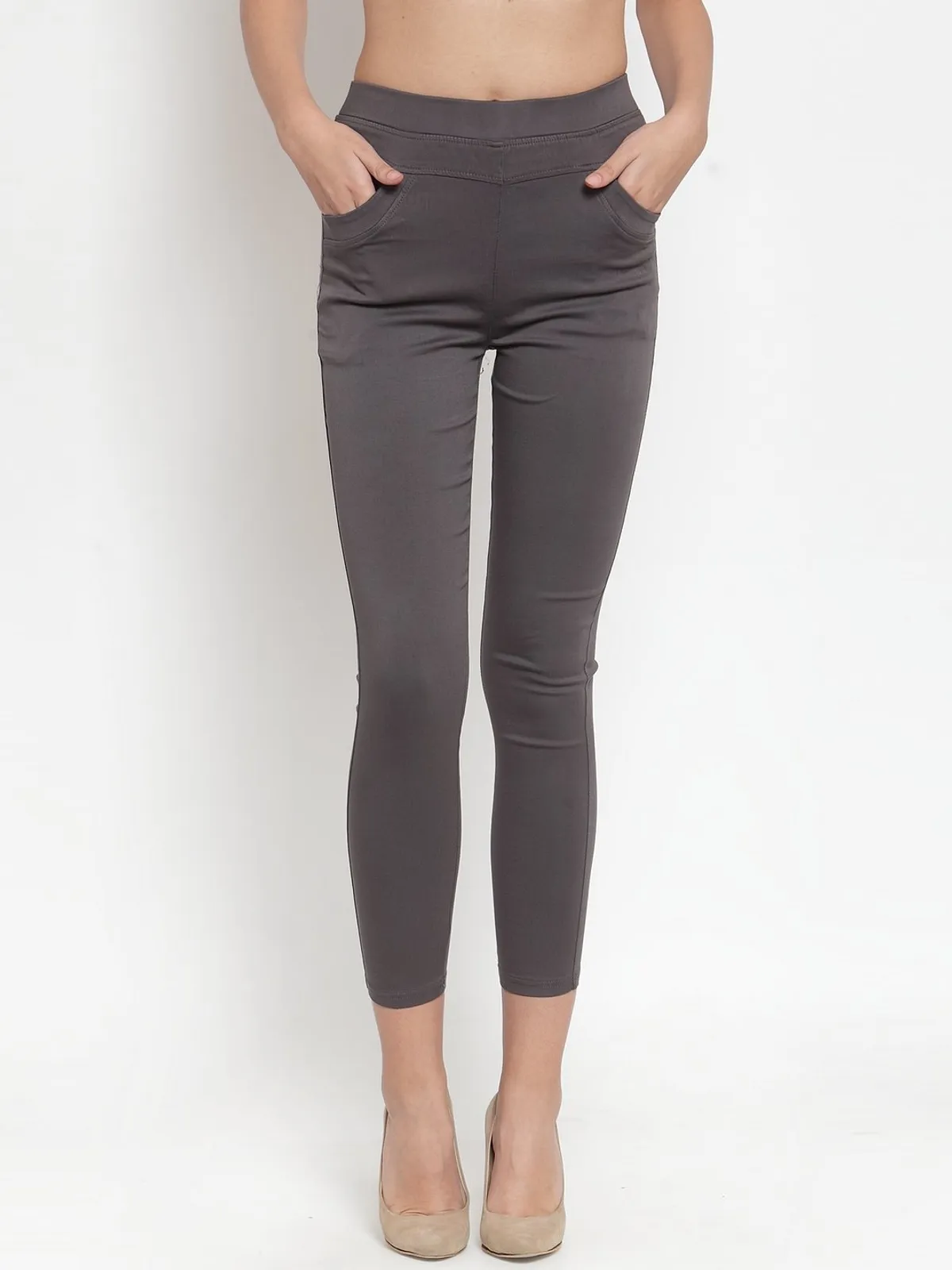 Dark grey cotton solid jeggings