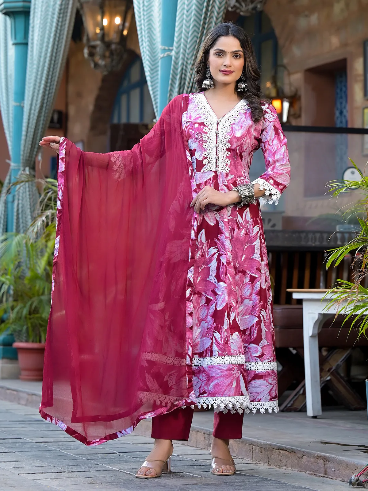 Dark pink casual kurti set