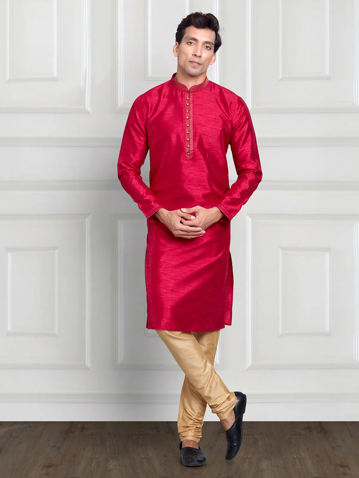 Dark pink cotton silk plain kurta suit