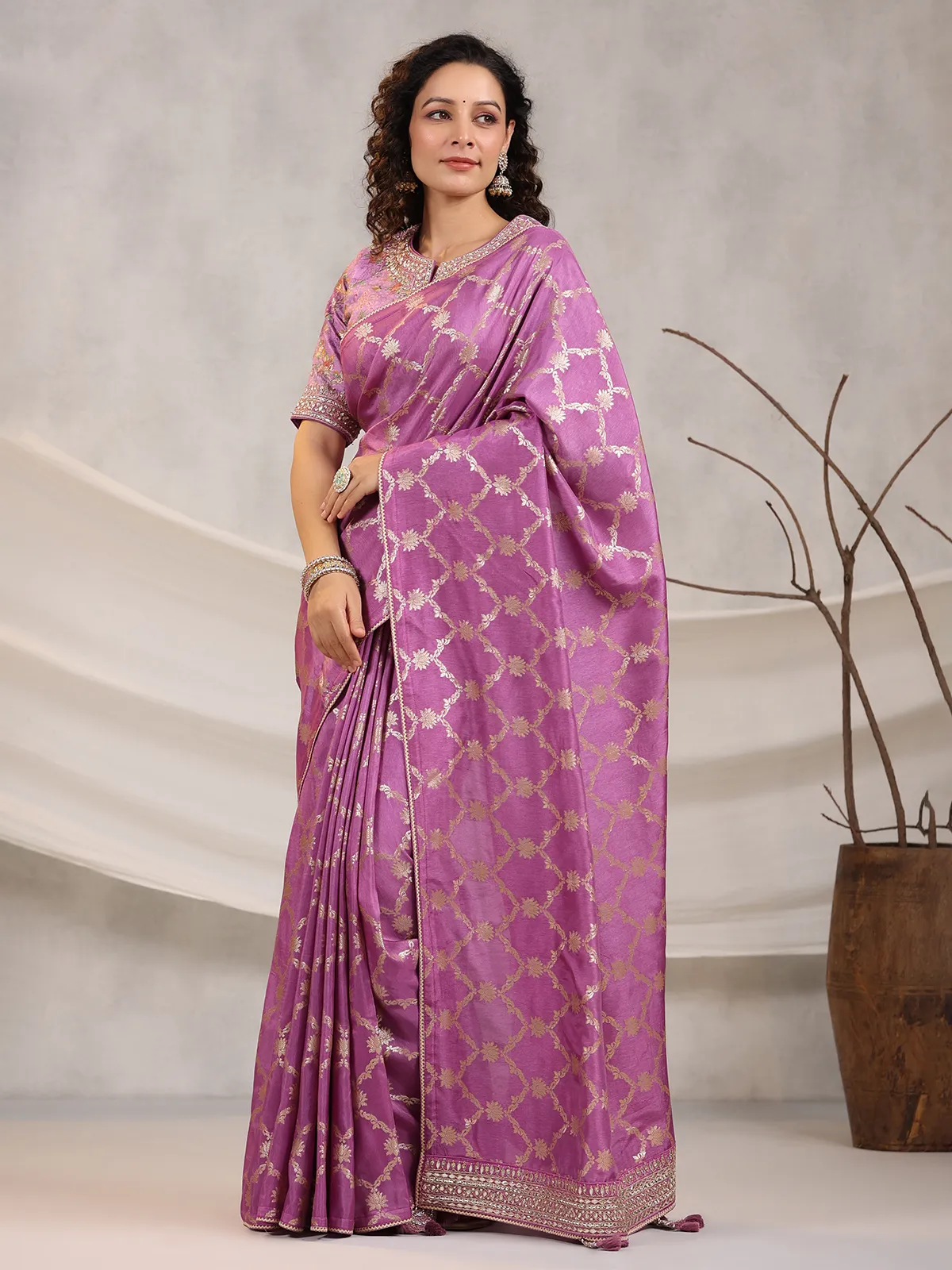 Dark pink dola silk saree