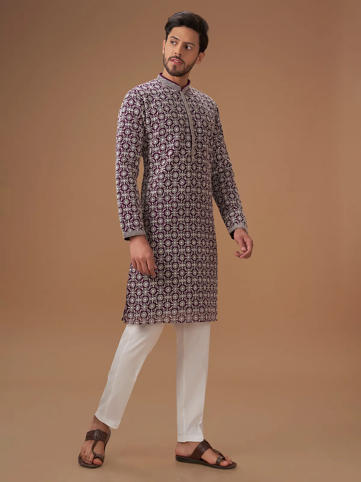 Dark purple georgette  Men Kurta pajama