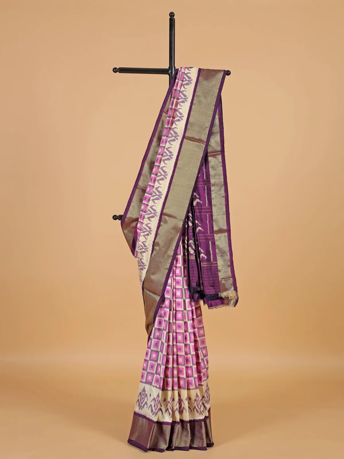 Dark purple printed silk saree for festival