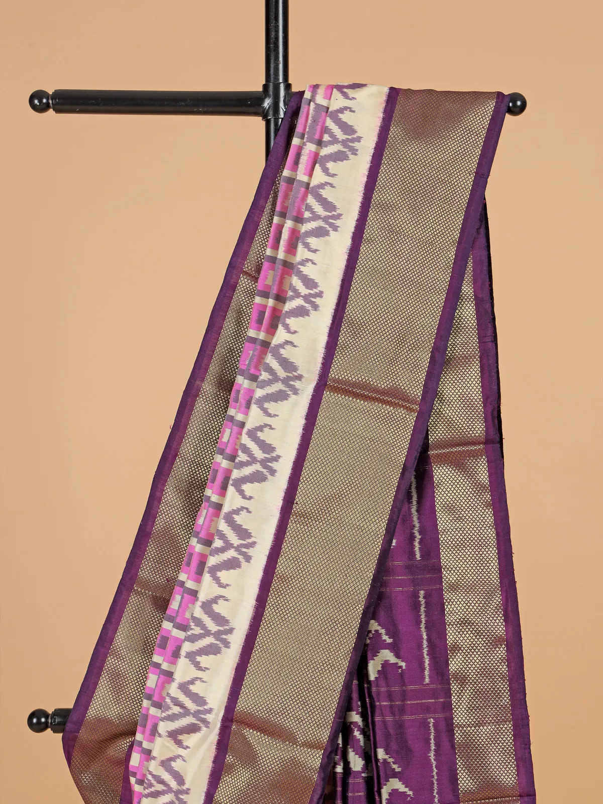 Dark purple printed silk saree for festival