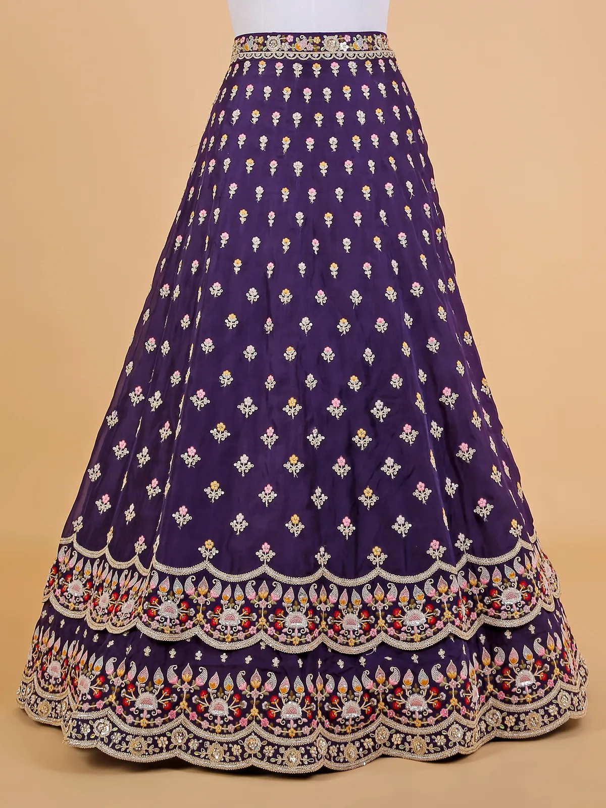 Dark purple silk unstitched lehenga choli