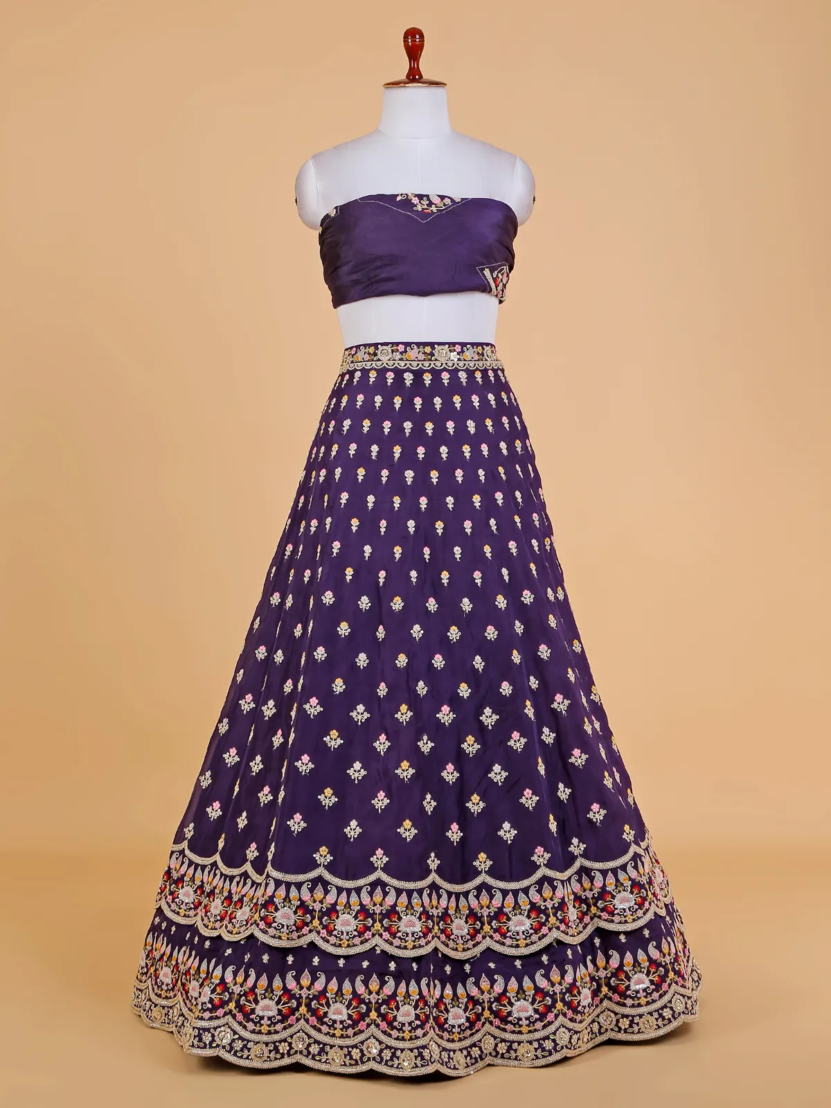 Dark purple silk unstitched lehenga choli