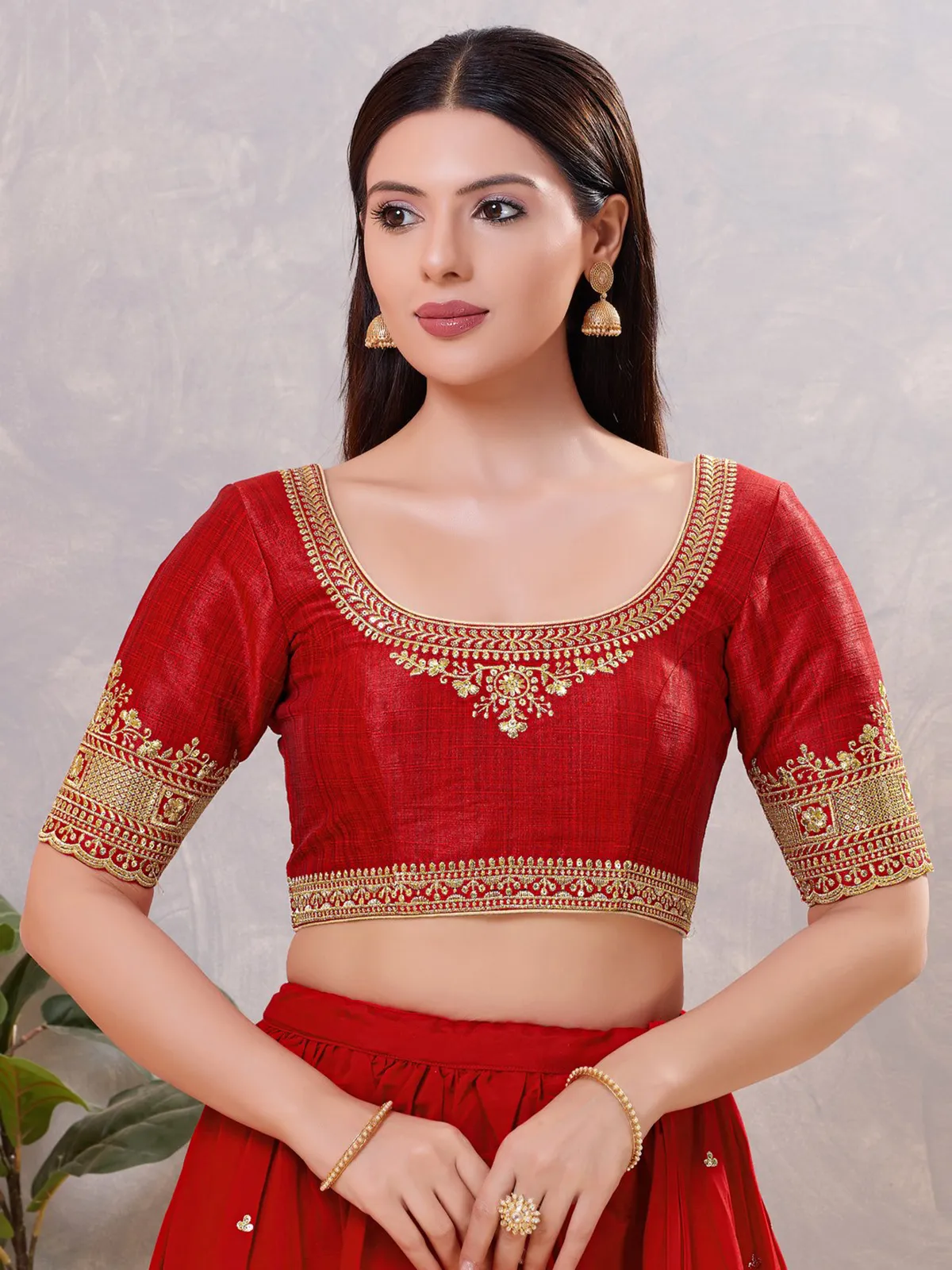 Dark red silk embroidered and sequin work blouse